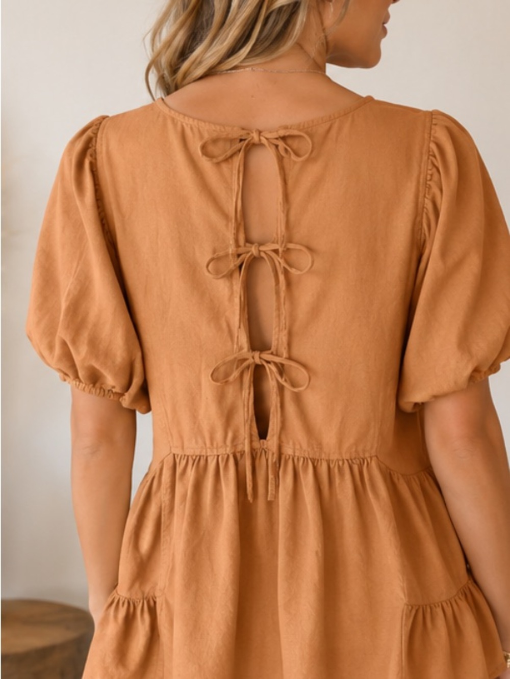 Linen Cotton romantic Top Boho hippie Tie Back Ruffle Blouse L